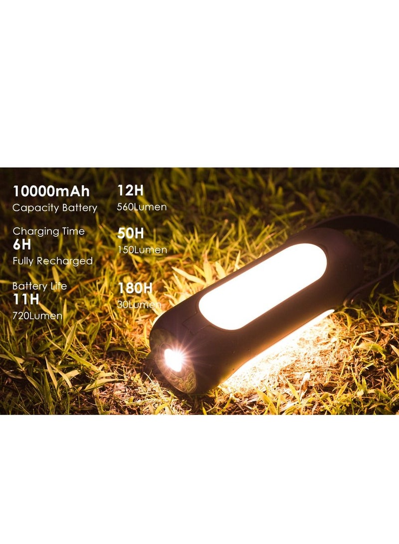مصباح الخيمة القابل للشحن ، مصابيح التخييم القابلة للشحن مع بنك طاقة 10000mAh ، يعمل حتى 180H مصابيح خيمة التخييم ، مصباح LED قابل للتعديل بقوة 720 لومن ، ملحقات التخييم ، مصباح يدوي محمول للطوارئ