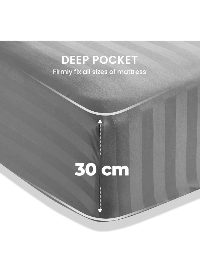 Eworld 4-Piece Luxury Super King Grey Striped Bedding Set (Flat Sheet 280×280 cm, Fitted Sheet 200×200+30 cm, 2 Pillowcases 50×75 cm) – Premium Microfiber, Hotel-Style Comfort - Image 4