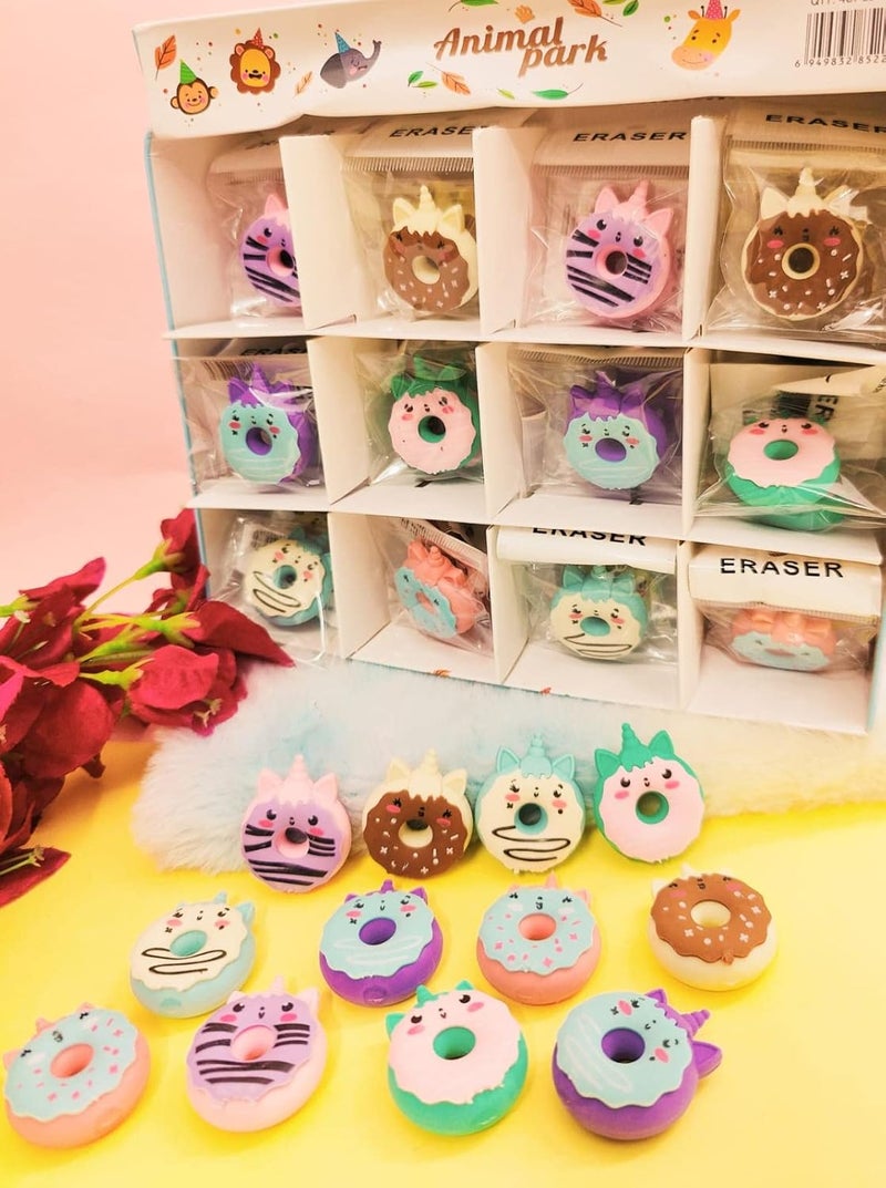 Tera13 Return Gifts for Kids - Unicorn and Donut Shape Eraser Set (18 Pcs) - Non-Toxic Stationery Items for Girls' Birthday - Image 2