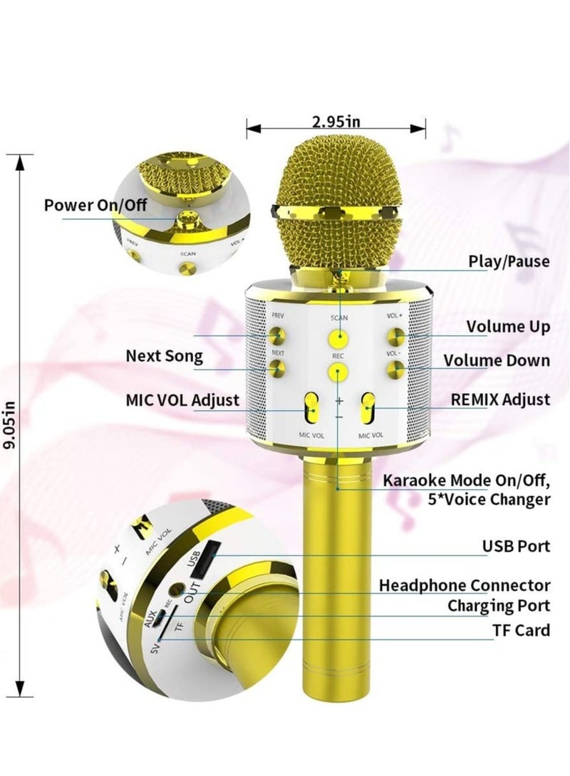 ELTRAZONE Wireless Bluetooth Karaoke Microphone,Rechargeable Kids Microphone Karaoke Machine,Professional Handheld Karaoke Mic Speaker Home KTV Kids Birthday Party - Best Gifts for Kids Adults (Gold) - Image 4