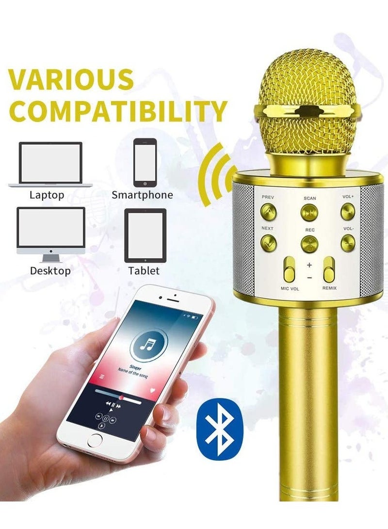 ELTRAZONE Wireless Bluetooth Karaoke Microphone,Rechargeable Kids Microphone Karaoke Machine,Professional Handheld Karaoke Mic Speaker Home KTV Kids Birthday Party - Best Gifts for Kids Adults (Gold) - Image 3