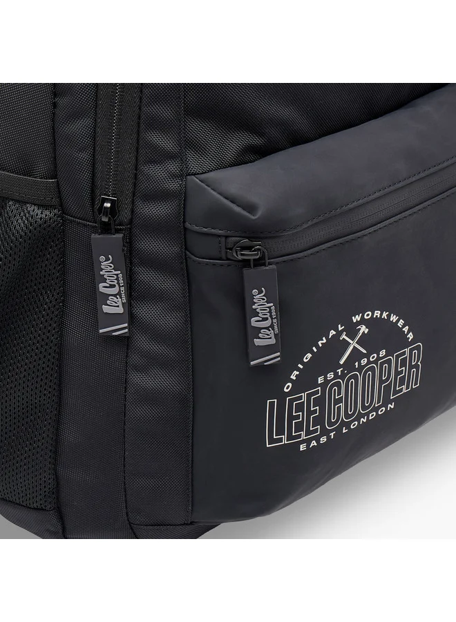 Lee Cooper BLACK Unisex Logo Print Backpack with Adjustable Straps and Zip Closure - 18x33x47 cm  | Best Price UAE