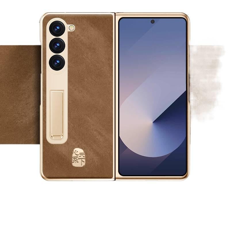 Leather Cover Protective , Kickstand , , for Samsung Galaxy Z Fold 7 , Brown for On The Go Carry - Image 1
