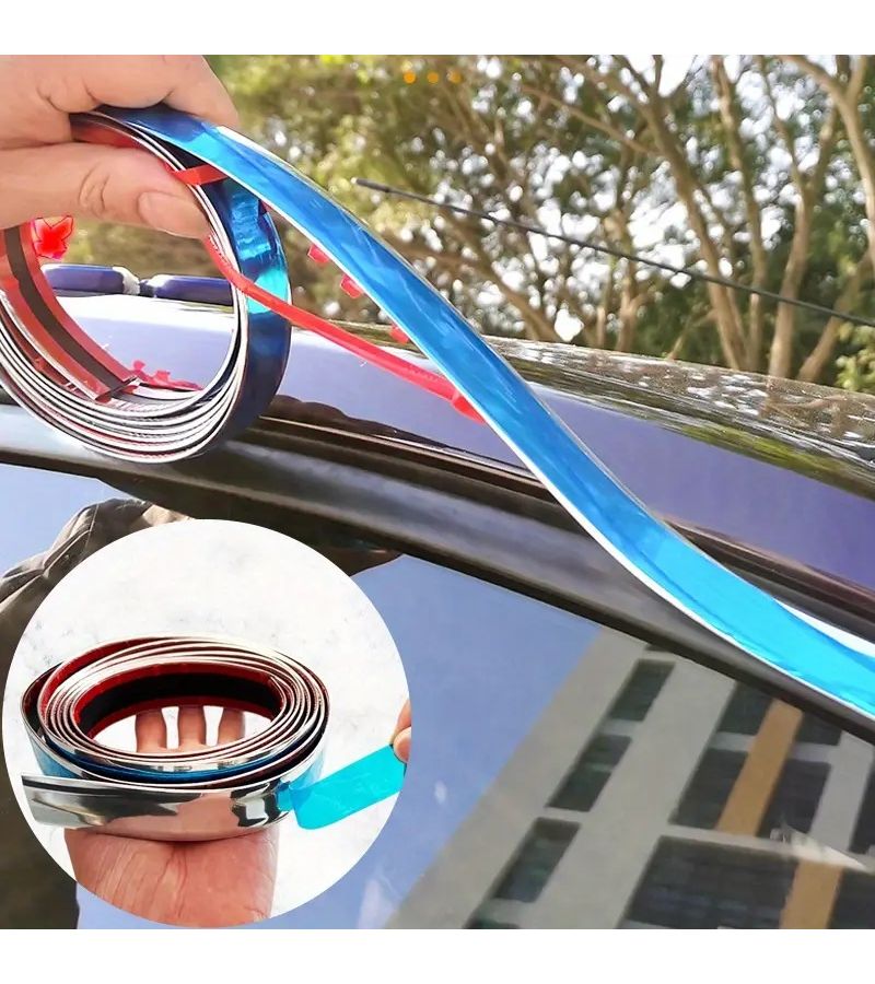 Self Adhesive Universal Car Window Bright Trim Silvery 0.39in x 59in Easy to Install PVC Chrome Trim Scratch Resistant Long Lasting High Gloss Finish - Image 1
