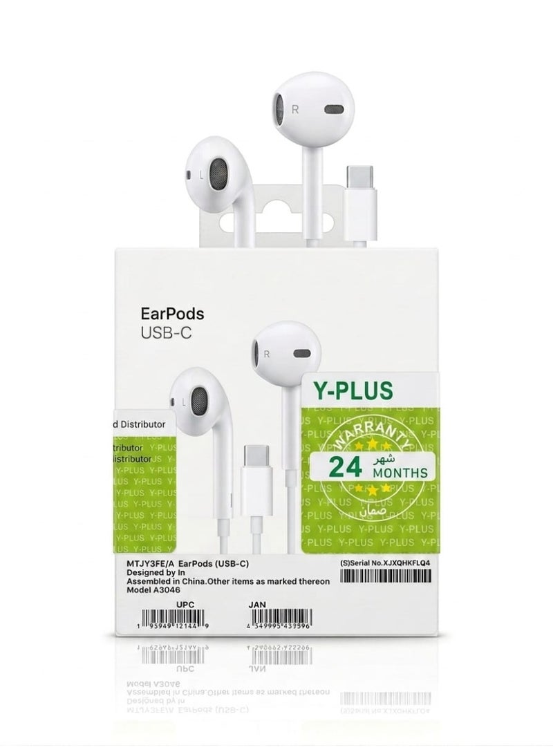Y-Plus Original  EarPods with USB-C Plug, Compatible with iPhone 15, 16 & Latest Samsung Devices - 24 Months Y-PLUS Warranty - Image 1