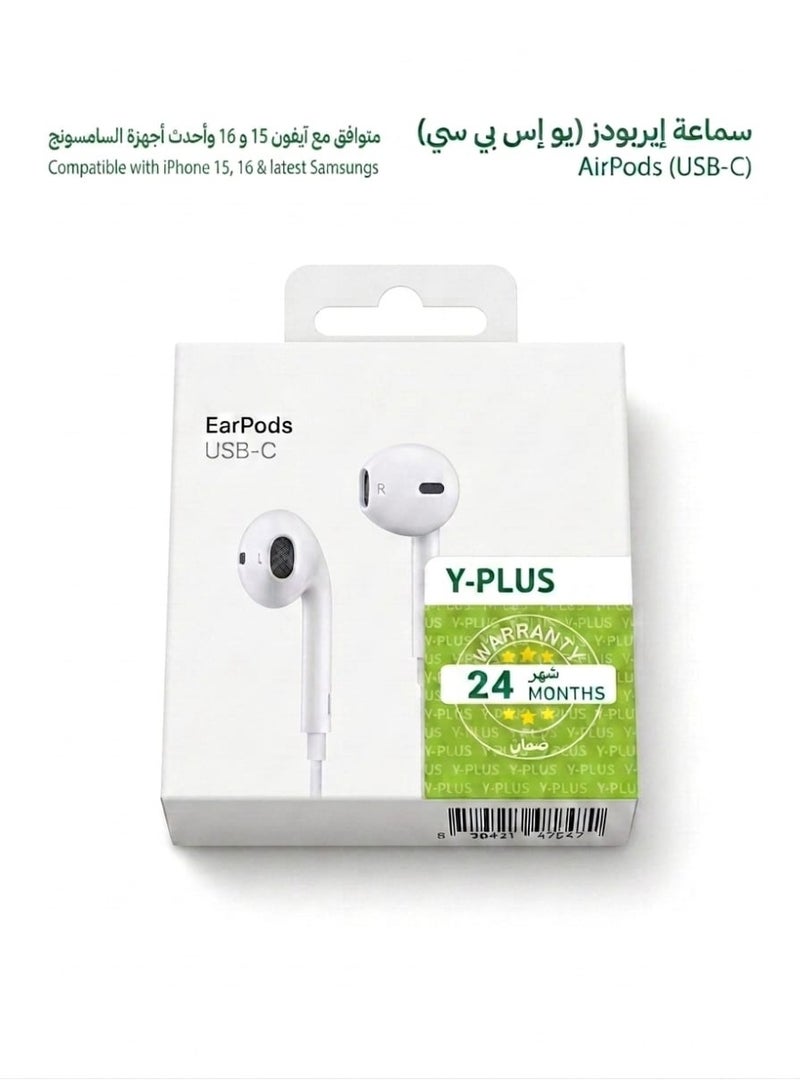 Y-Plus Original  EarPods with USB-C Plug, Compatible with iPhone 15, 16 & Latest Samsung Devices - 24 Months Y-PLUS Warranty - Image 2