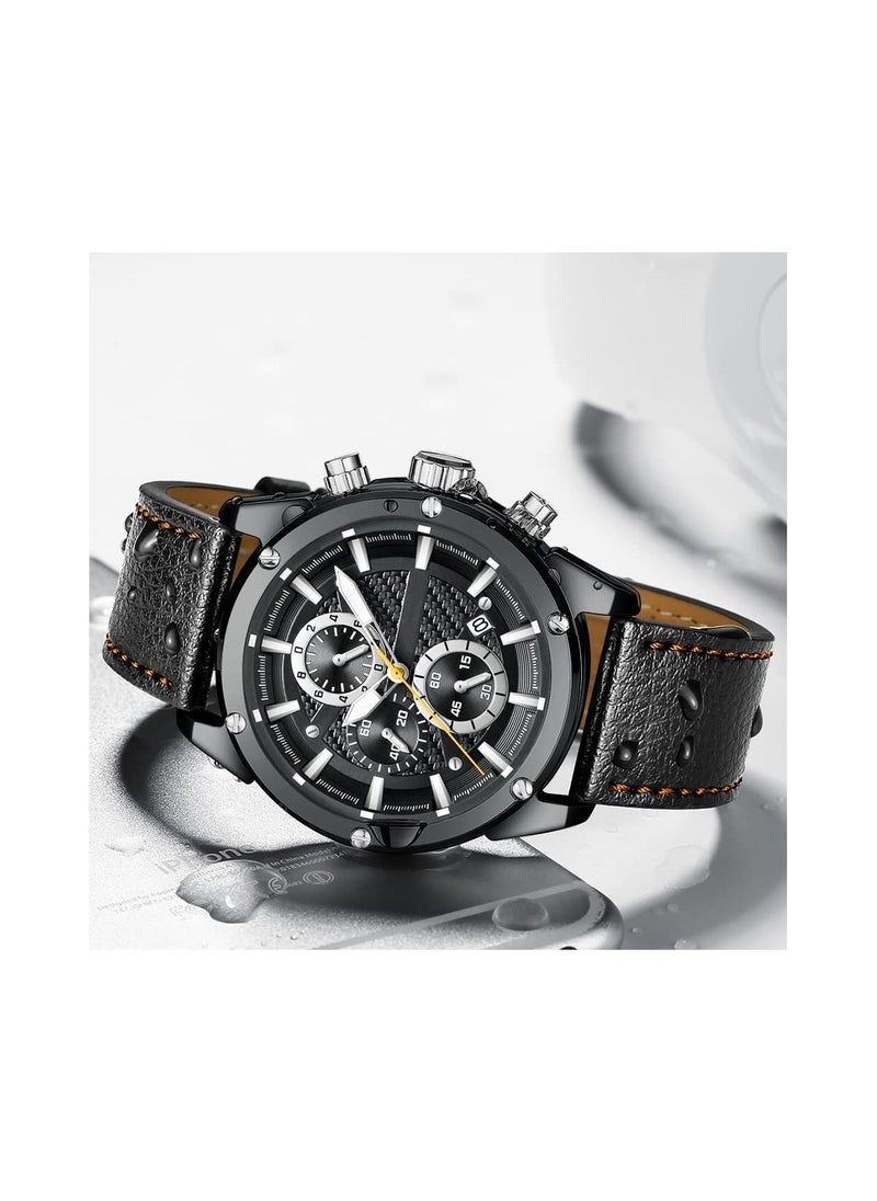 KASTWAVE - Mens Watch Business Casual Wrist Watches Casual Chronograph Waterproof Sport Military Watch Analog Quartz Movement Stylish Luxury Dress Wrist Watch Leather Strap Wrist Watch for Men - Image 1
