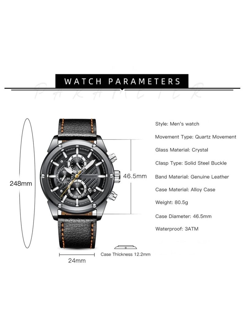 KASTWAVE - Mens Watch Business Casual Wrist Watches Casual Chronograph Waterproof Sport Military Watch Analog Quartz Movement Stylish Luxury Dress Wrist Watch Leather Strap Wrist Watch for Men - Image 1