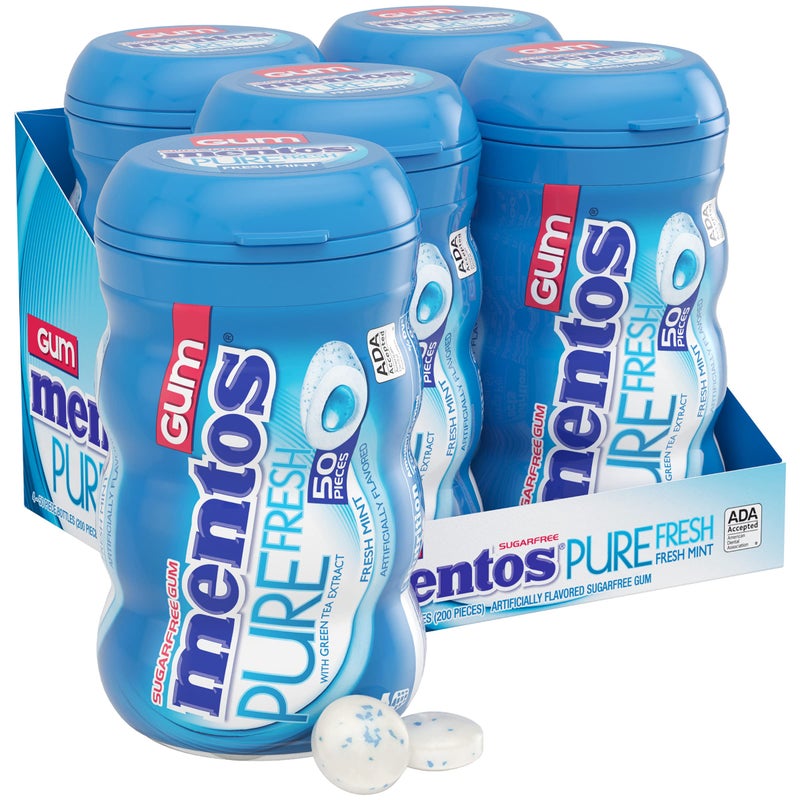 Mentos Pure Fresh SugarFree Chewing Gum with Xylitol Fresh Mint 50 Piece Bottle Pack of 4 - Image 3