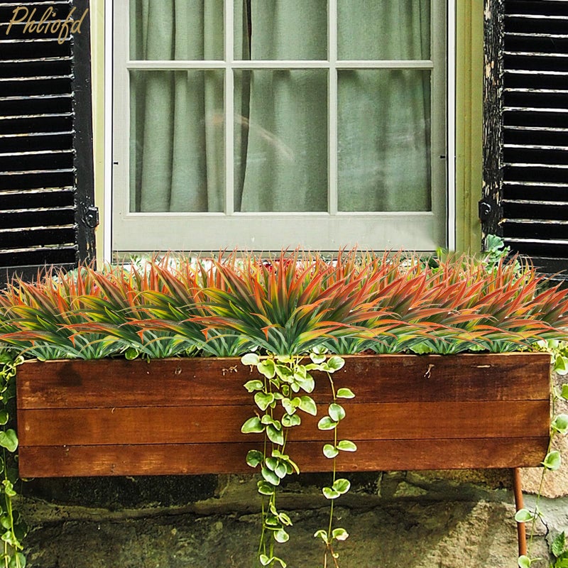 Phliofd 6Pcs Artificial Grass Fake Plants 17.3in Outdoor Plastic Plants UV Resistant Greenery Fake Grass for Home Window Garden Office Patio Hanging Planter Pathway Front Porch DÃ©cor Red - Image 5