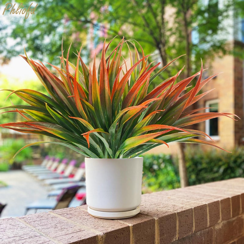 Phliofd 6Pcs Artificial Grass Fake Plants 17.3in Outdoor Plastic Plants UV Resistant Greenery Fake Grass for Home Window Garden Office Patio Hanging Planter Pathway Front Porch DÃ©cor Red - Image 3