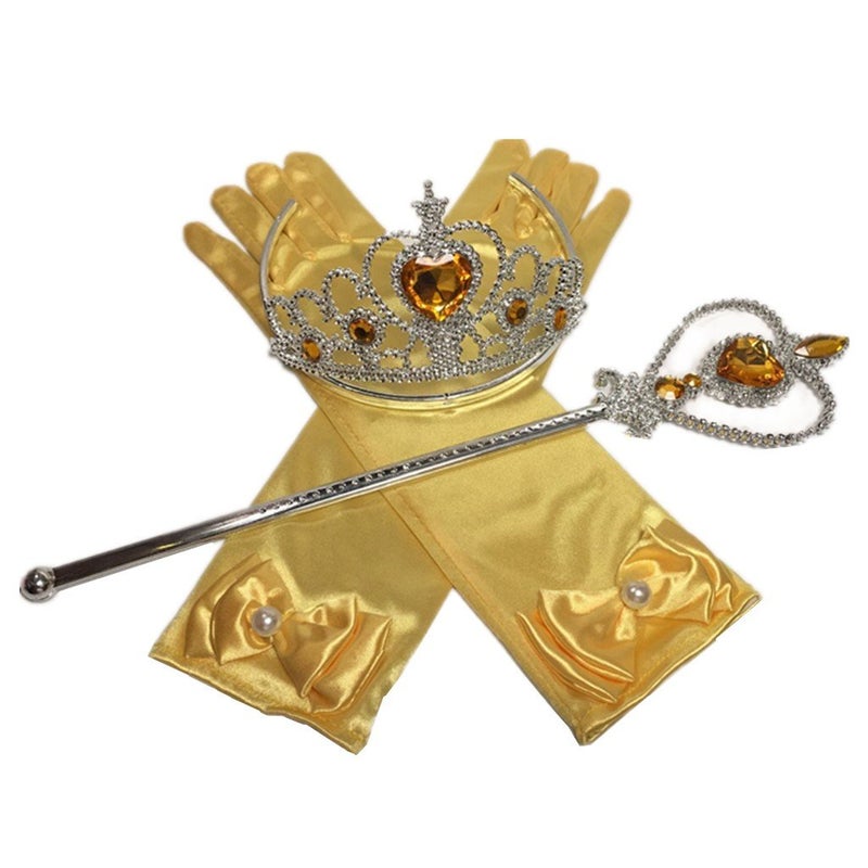 DreamHigh Princess Cosplay Dress up Accessorries Grils Costume Crown, Wand, Gloves valued Pack (Yellow) - Image 3
