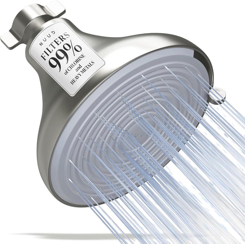 NUUD Filtered Shower Head - Removes Chlorine, Heavy Metals & Contaminants for Healthier Scalp Skin & Hair | Protects Colored Hair & Soothes Dry Skin - High Pressure Shower Head Filter - Brushed Nickel - Image 1