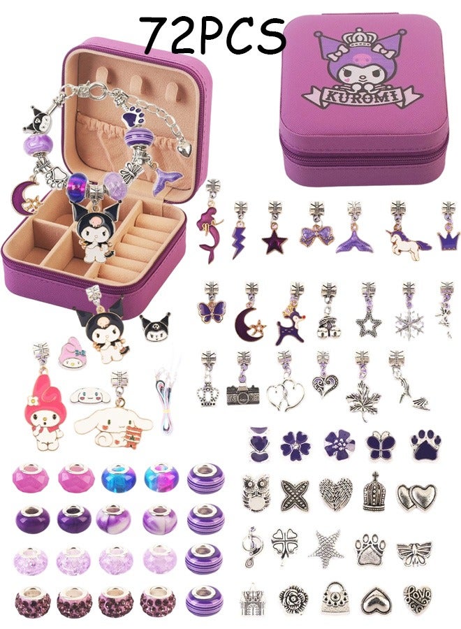 Sanrio 72PCS Sanrio Kuromi Charm Bracelet Making Kit, Girls Beads for DIY Craft Jewelry Making Kit with Jewelry Box（Purple） - Image 1