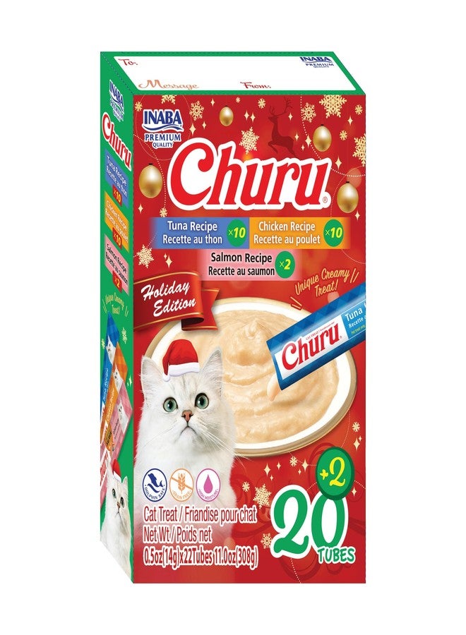 INABA Churu Cat Treats, Lickable, Squeezable Creamy Purée Cat Treat with Vitamin E, 0.5oz Each Tube, 22 Tubes, Holiday Variety Pack - Image 1