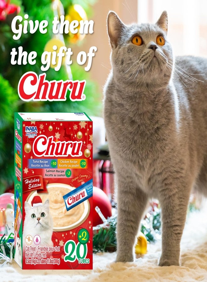 INABA Churu Cat Treats, Lickable, Squeezable Creamy Purée Cat Treat with Vitamin E, 0.5oz Each Tube, 22 Tubes, Holiday Variety Pack - Image 4