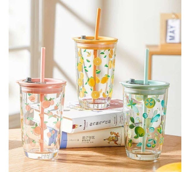 Ice Juice Drinks Glass Can Mug with Straw for Milk/Coffee/Green Tea Cup Set of 1-510ml Transparent Printed Can Shape Cup (Pack of 1) (Meilì Mug)