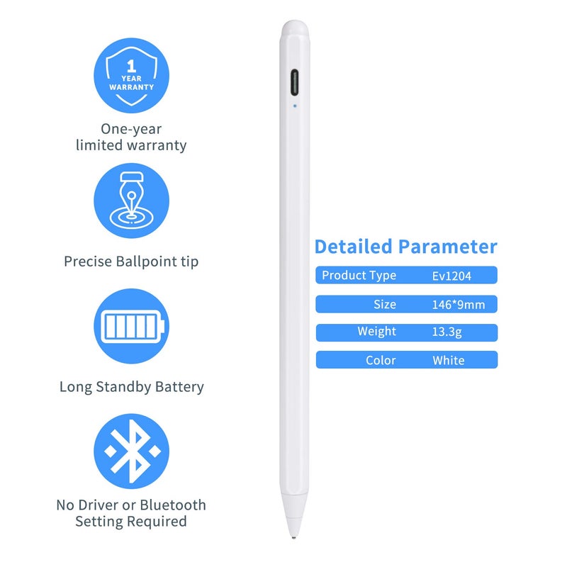 EVACH Stylus Pens for Samsung Galaxy Tab A9+/A8/A7 Pencil, Evach Capacitive High Sensitivity Digital Pencil with 1.5mm Ultra Fine Tip Stylus Pencil for Samsung Galaxy Tab A9+/A8/A7 Pen, White - Image 4