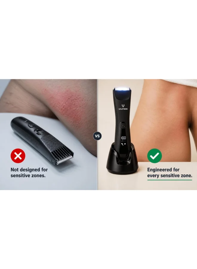 Wolfhead  Wolfhead Dual Head Body Ball Pubic Hair Trimmer For Men Manscaping Closest Shave No Nicks Ipx7 Waterproof Led Spotlight Usb-C 150 Min Run-Time for Men | Best Price UAE