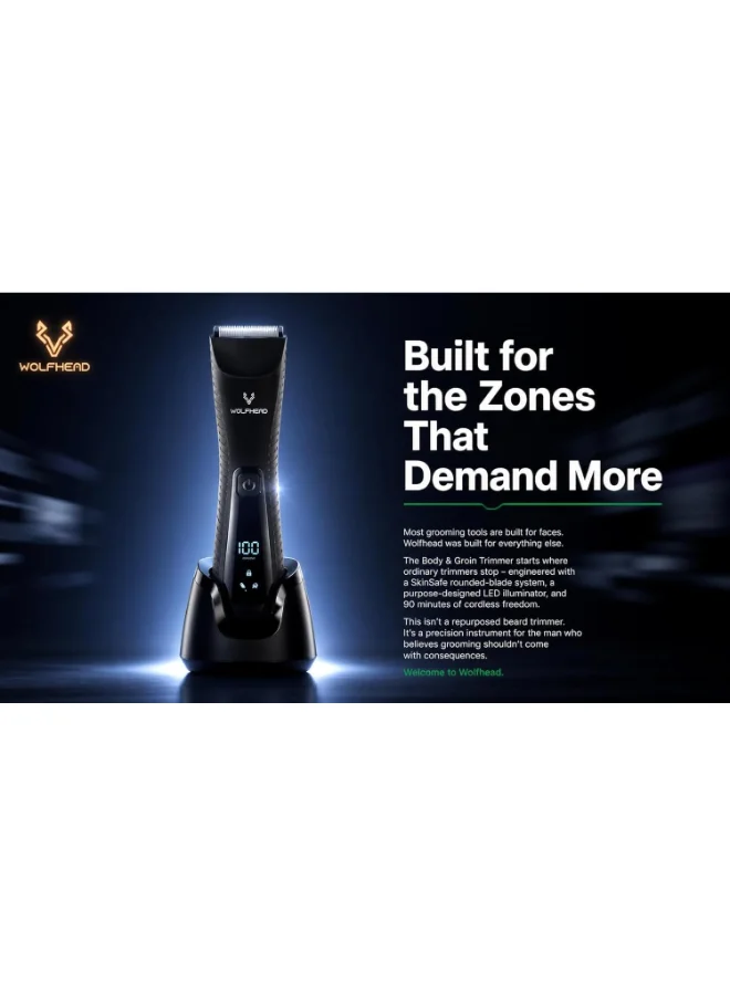 Wolfhead  Wolfhead Dual Head Body Ball Pubic Hair Trimmer For Men Manscaping Closest Shave No Nicks Ipx7 Waterproof Led Spotlight Usb-C 150 Min Run-Time for Men | Best Price UAE