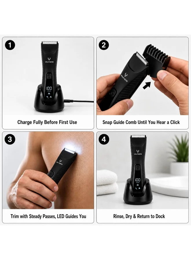 Wolfhead  Wolfhead Dual Head Body Ball Pubic Hair Trimmer For Men Manscaping Closest Shave No Nicks Ipx7 Waterproof Led Spotlight Usb-C 150 Min Run-Time for Men | Best Price UAE