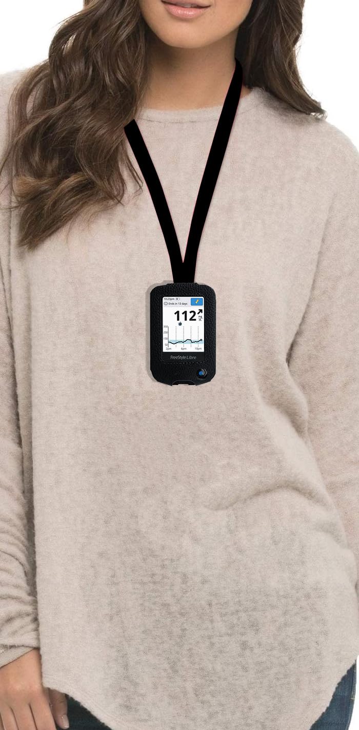 SNK Fitted Leather Case W/Screen Protector (Includes Lanyard) for Freestyle Libre 3,Freestyle Libre 2 (Black) - Image 2