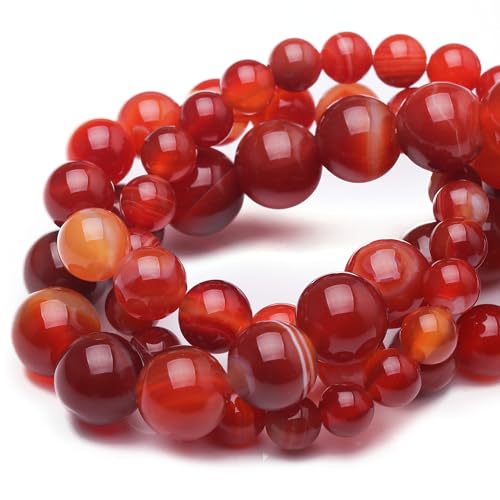 Chicager Natural Stone Beads for Jewelry Making8mm Red Stripe Agate Polished Smooth Round Gemstone Beads for Bracelet Necklace 15 Inch - Image 1