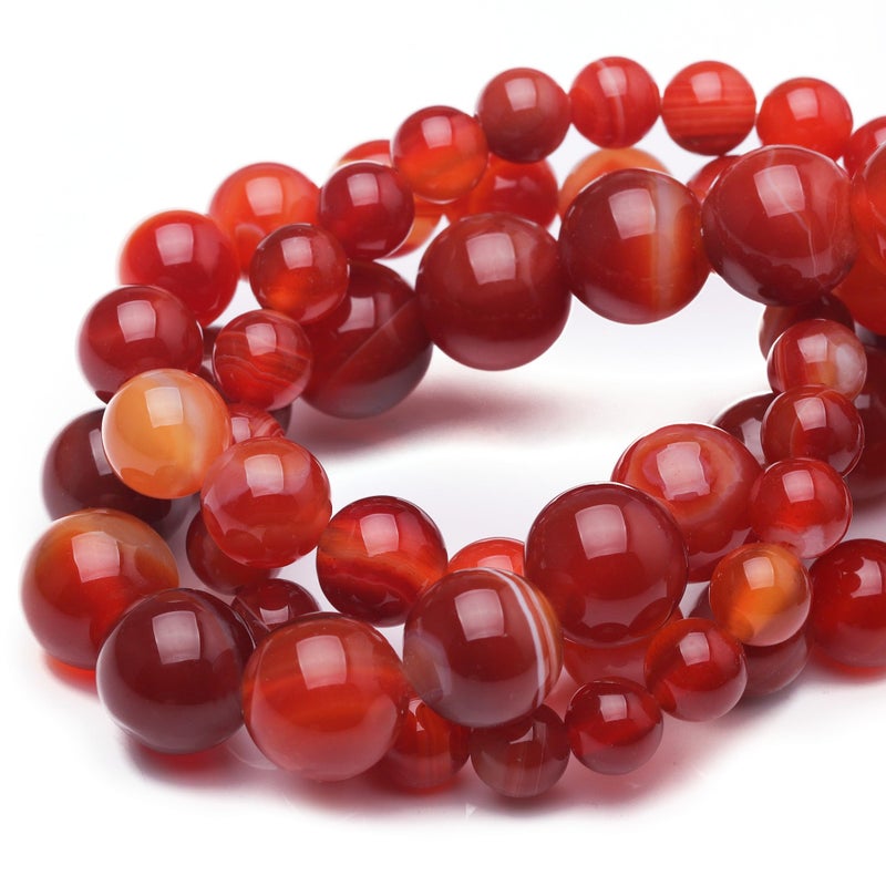 Chicager Natural Stone Beads for Jewelry Making8mm Red Stripe Agate Polished Smooth Round Gemstone Beads for Bracelet Necklace 15 Inch - Image 3