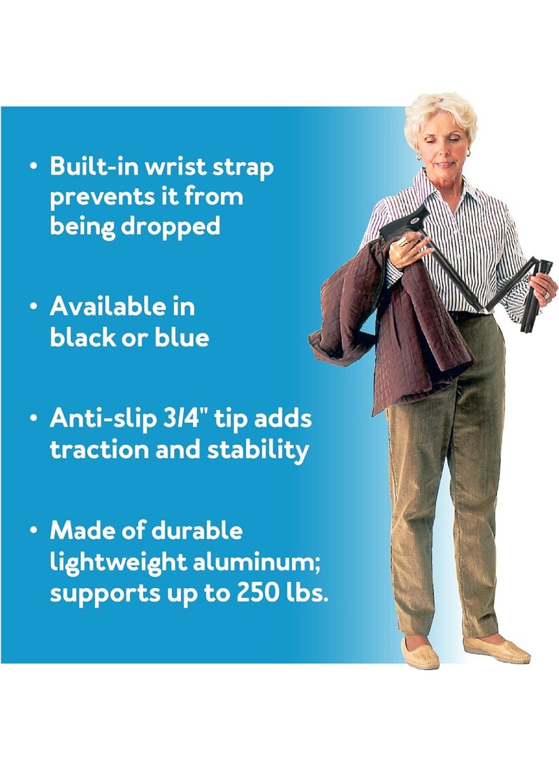 Carex Soft Grip Folding Cane - Foldable Walking Cane For Men and Women - Adjustable Height (33"-37"), Anti-Slip Rubber Tip, Soft Derby Style Ergonomic Handle, Black Cane - Image 5