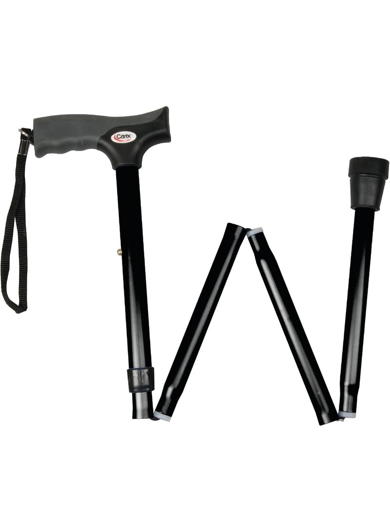 Carex Soft Grip Folding Cane - Foldable Walking Cane For Men and Women - Adjustable Height (33"-37"), Anti-Slip Rubber Tip, Soft Derby Style Ergonomic Handle, Black Cane - Image 1
