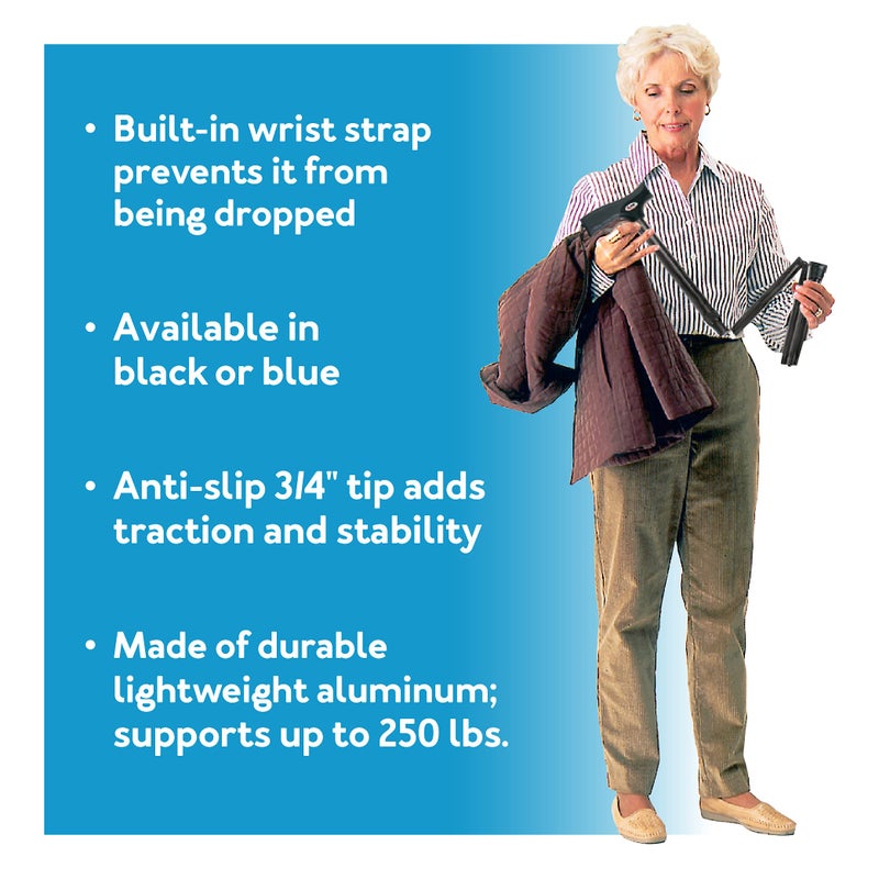 Carex Soft Grip Folding Cane - Foldable Walking Cane For Men and Women - Adjustable Height (33"-37"), Anti-Slip Rubber Tip, Soft Derby Style Ergonomic Handle, Black Cane - Image 3