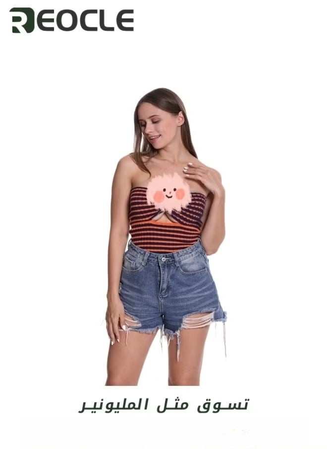 REOCLE Women's Tube Tops Summer Sweater Twist Knot Front Knit Bandeau Strapless Ribbed Sleeveless Corset Crop Top - Image 3