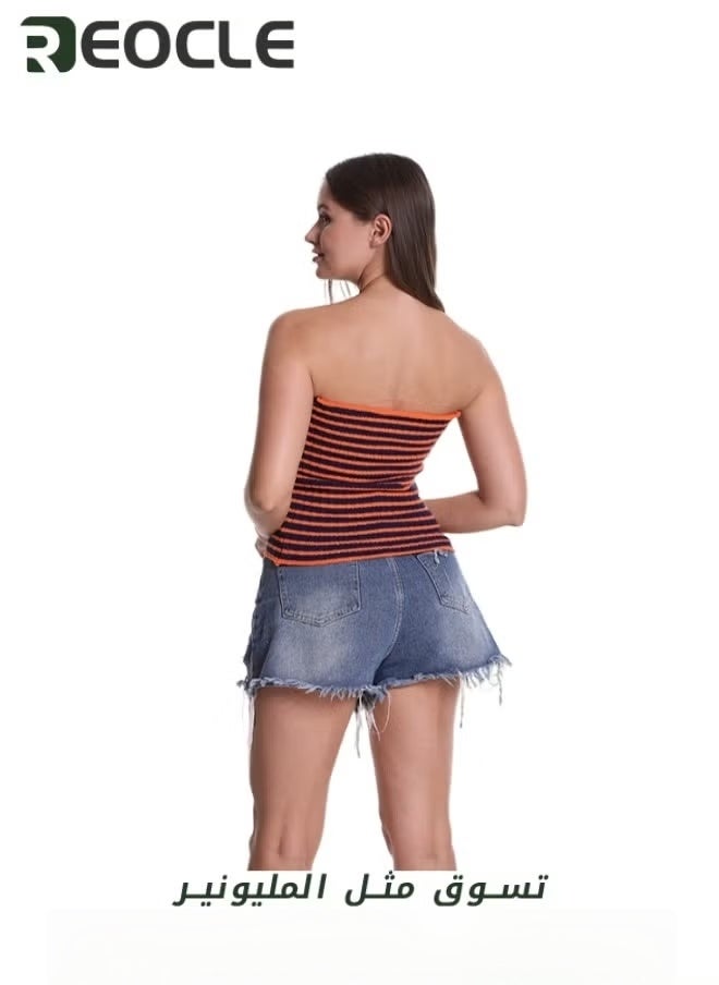 REOCLE Women's Tube Tops Summer Sweater Twist Knot Front Knit Bandeau Strapless Ribbed Sleeveless Corset Crop Top - Image 4