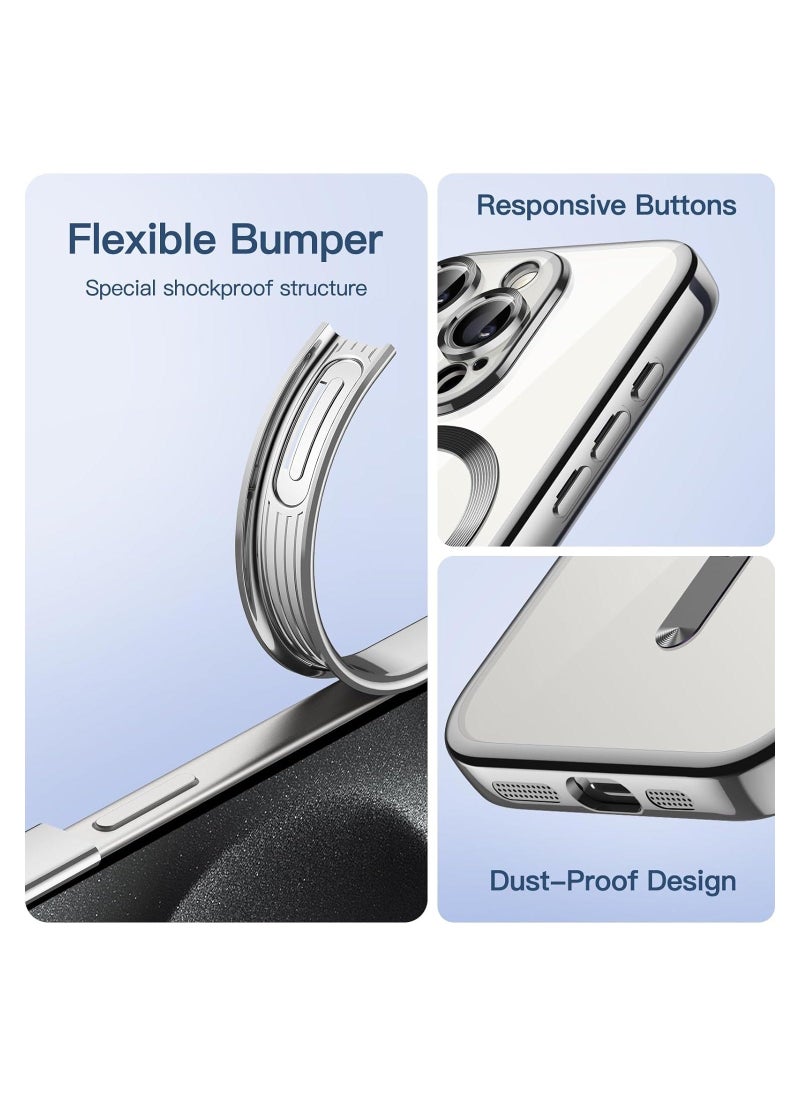 Raxoom Electroplated Case for iPhone 15 Pro Max 6.7-Inch, Camera Lens Full Protection, Compatible with MagSafe Wireless Charging, Shockproof Soft TPU Phone Cover (Silver) - Image 5