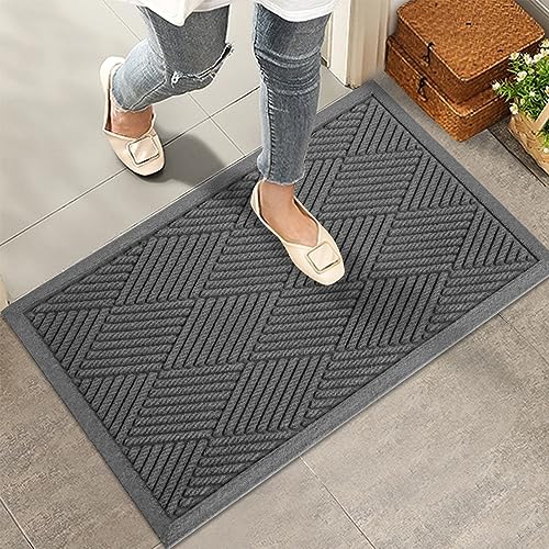 HIYARD Sturdy Front Door Mat, Absorbent Muddy Dirt Resist Welcome Door Mats Outdoor Indoor, Stain and Fade Resistant, Non-Slip Rubber Backing Low Profile Doormat for Entryway, 30×17, Charcoal - Image 1