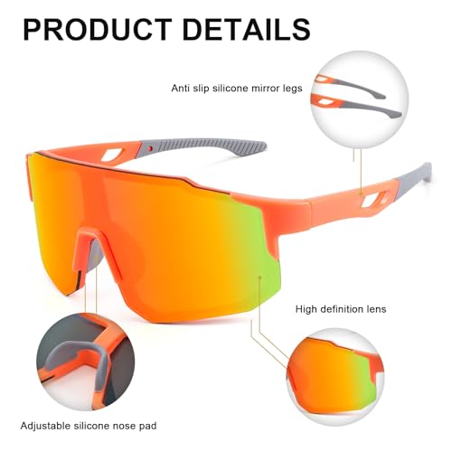 Karsaer Sports Baseball Sunglasses Men Women Visor Cycling Glasses MTB Running Driving Fishing Baseball B5105, Red - Image 2