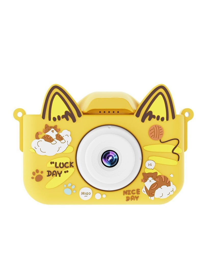 باتون كاميرا أطفال، صور بدقة 48 ميجابكسل، تقريب رقمي 8x، كاميرا فيديو رقمية عالية الدقة 1080 بكسل، مناسبة للأولاد/البنات من سن 3 إلى 12 عامًا، هدايا أعياد ميلاد ومناسبات للأطفال، بطاقة SD سعة 64 جيجابايت مع قارئ بطاقات (قطة صفراء كبيرة الأذنين) - Image 5