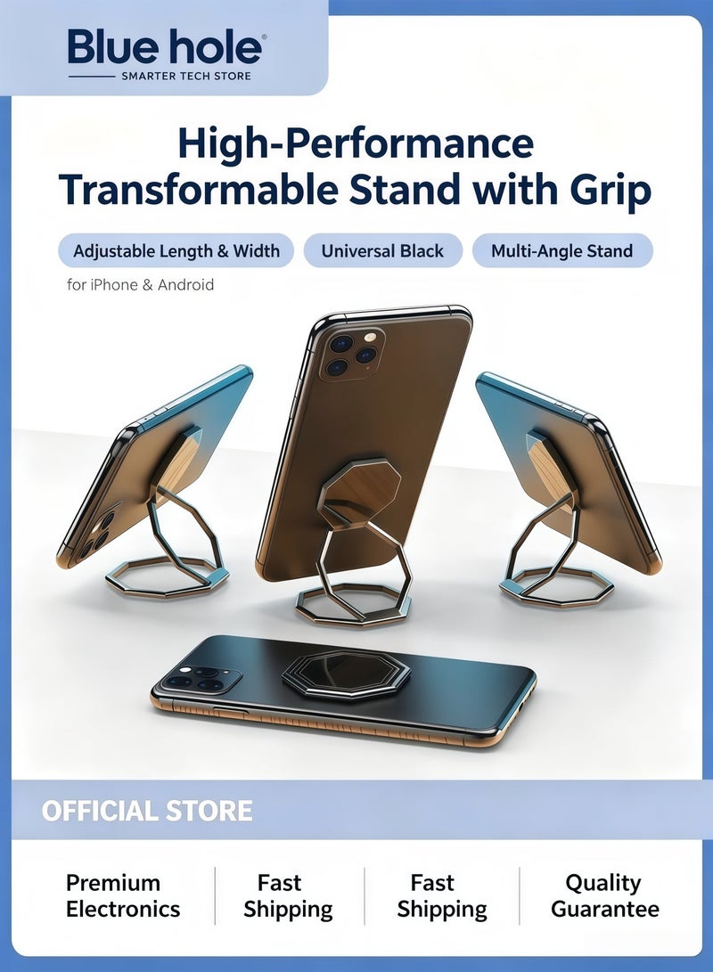BlueHole High-Performance Transformable Stand with Grip, Adjustable Length & Width, Universal Black for iPhone & Android - Image 1