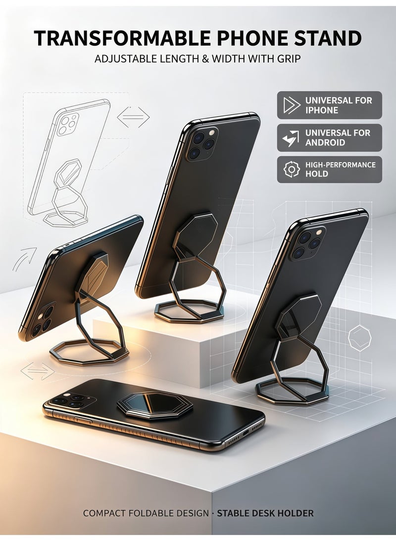 BlueHole High-Performance Transformable Stand with Grip, Adjustable Length & Width, Universal Black for iPhone & Android - Image 2