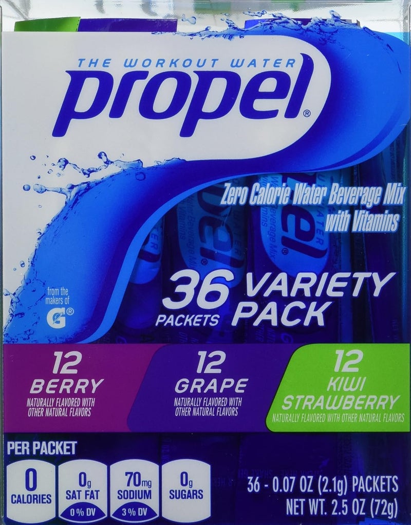 Propel Zero Calorie Nutrient Enhanced Water Beverage Mix Variety Pack - 36 Packets with Berry, Grape & Kiwi Strawberry Flavors - Image 1