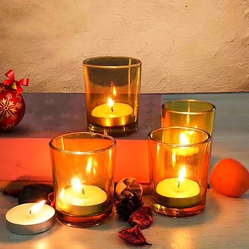 Pure Source India Glass Votive Tealight Candle Holder for Diwali, Birthday Gifts, Weeding, Party & Home Décor (Set of 12 pcs - Yellow) - Image 2