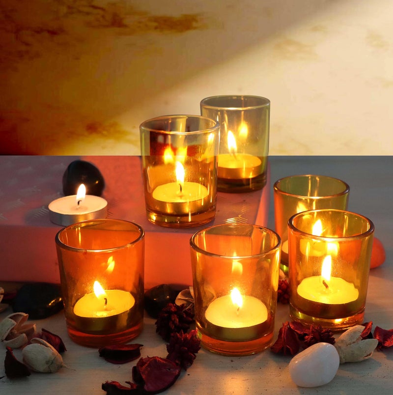 Pure Source India Glass Votive Tealight Candle Holder for Diwali, Birthday Gifts, Weeding, Party & Home Décor (Set of 12 pcs - Yellow) - Image 3