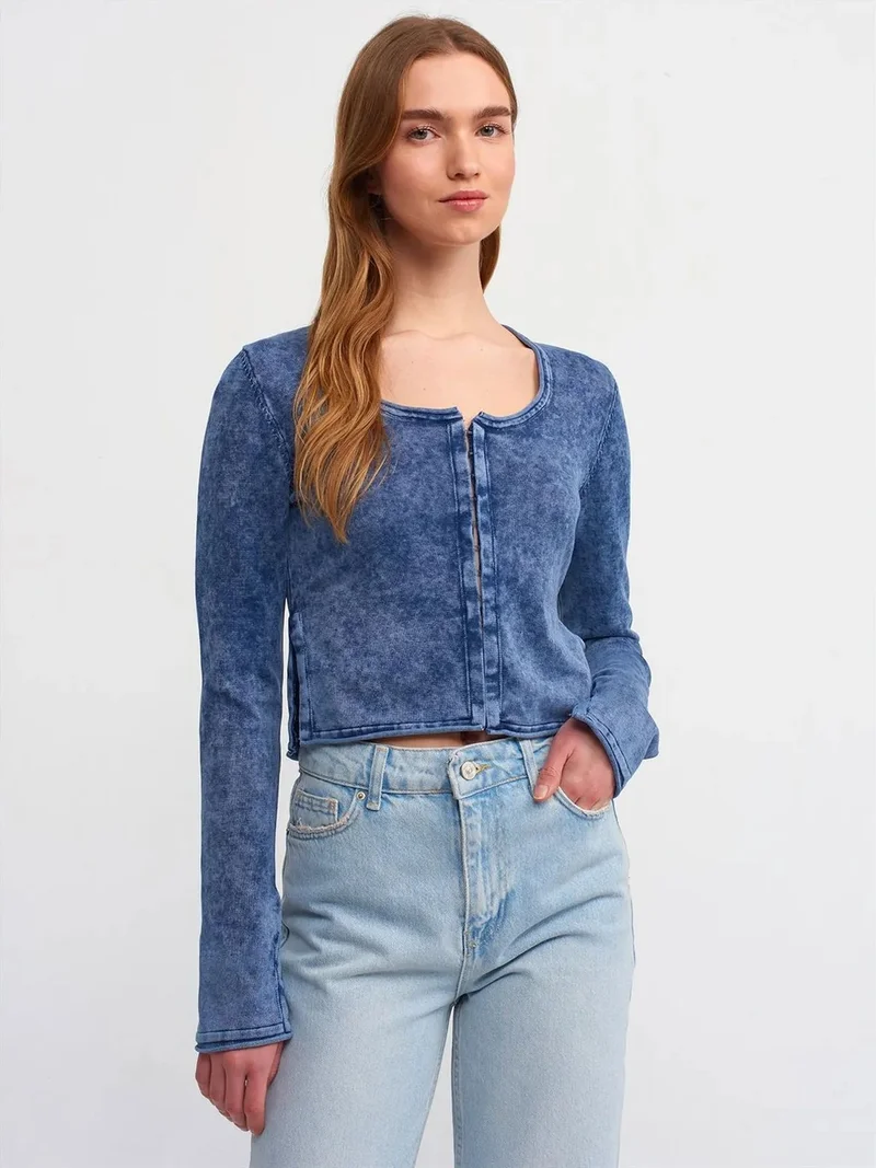 ديلفين DILVIN Cotton Ribbed Crop Cardigan