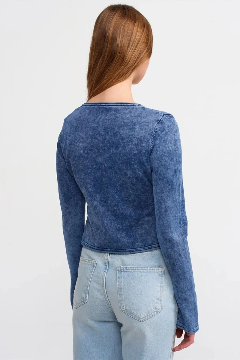 Dilvin Midnight Blue DILVIN Cotton Ribbed Crop Cardigan for Women | Best Price UAE