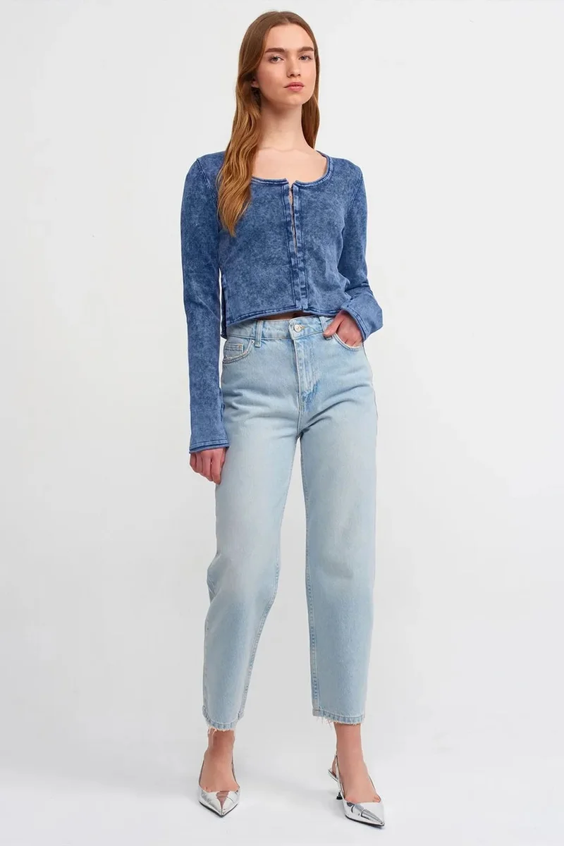 Dilvin Midnight Blue DILVIN Cotton Ribbed Crop Cardigan for Women | Best Price UAE