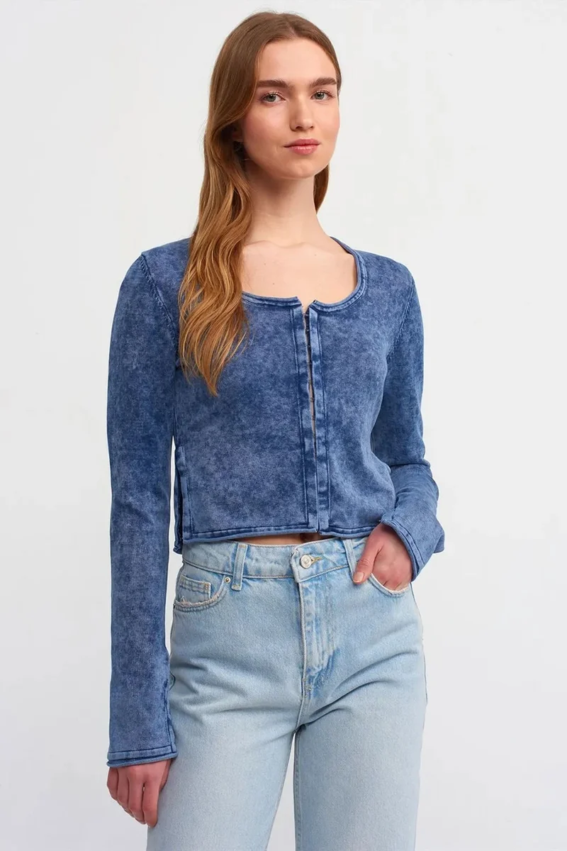 DILVIN Cotton Ribbed Crop Cardigan