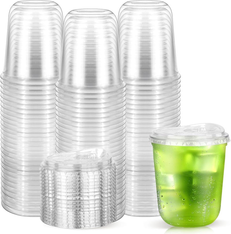 Etersky [50 Pack] Clear Plastic Cups with Lids, Disposable Strawless Coffee Iced Drink Cup – Cold Beverage To Go Cups for Iced Coffee, Smoothies, Juice, Tea, Water, Party Use (12 oz) - Image 1