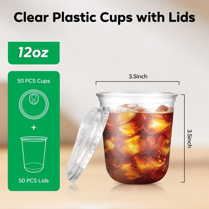 Etersky [50 Pack] Clear Plastic Cups with Lids, Disposable Strawless Coffee Iced Drink Cup – Cold Beverage To Go Cups for Iced Coffee, Smoothies, Juice, Tea, Water, Party Use (12 oz) - Image 4
