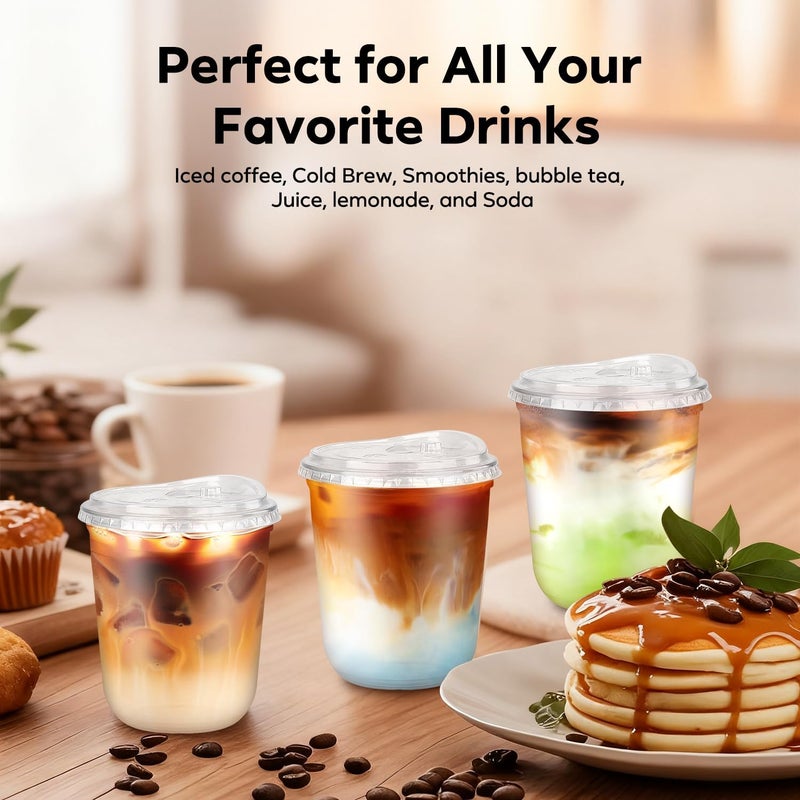 Etersky [50 Pack] Clear Plastic Cups with Lids, Disposable Strawless Coffee Iced Drink Cup – Cold Beverage To Go Cups for Iced Coffee, Smoothies, Juice, Tea, Water, Party Use (12 oz) - Image 3