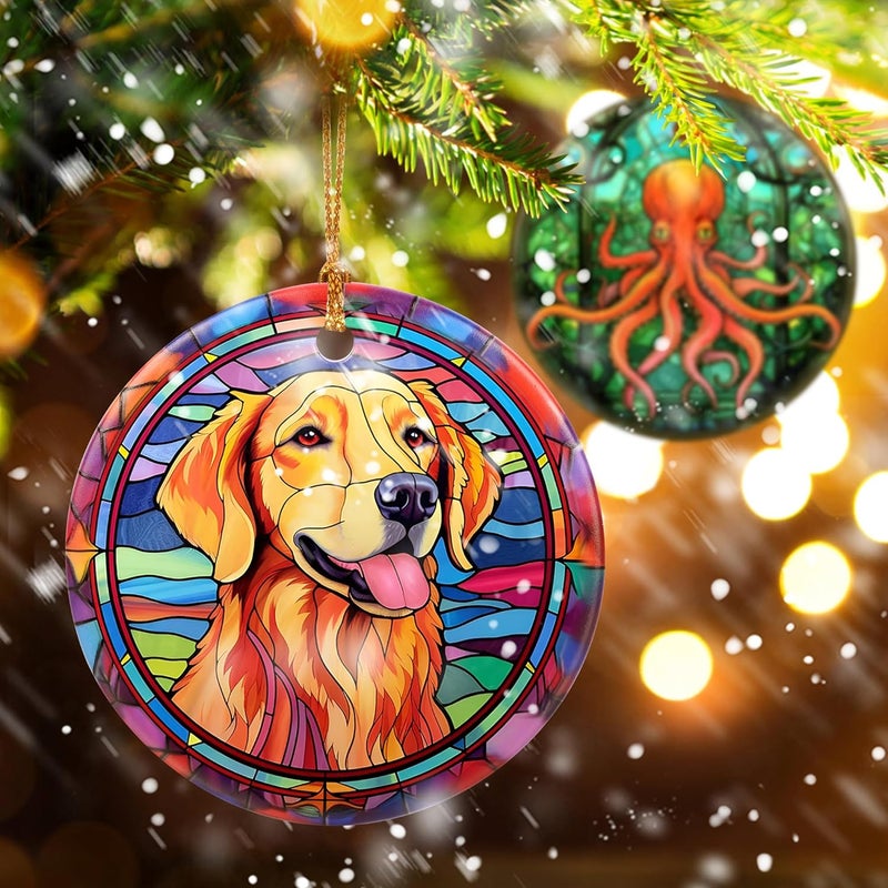 Touber Christmas Ornament, Christmas Decoration, Holiday Present Idea, Heirloom Keepsake, Round Ceramic, Gift Exchange, Gift Idea, Golden Retriever - Image 4